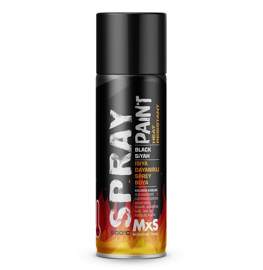 MxS Isıya Dayanıklı Sprey Boya 400 ML Siyah 12 Adet