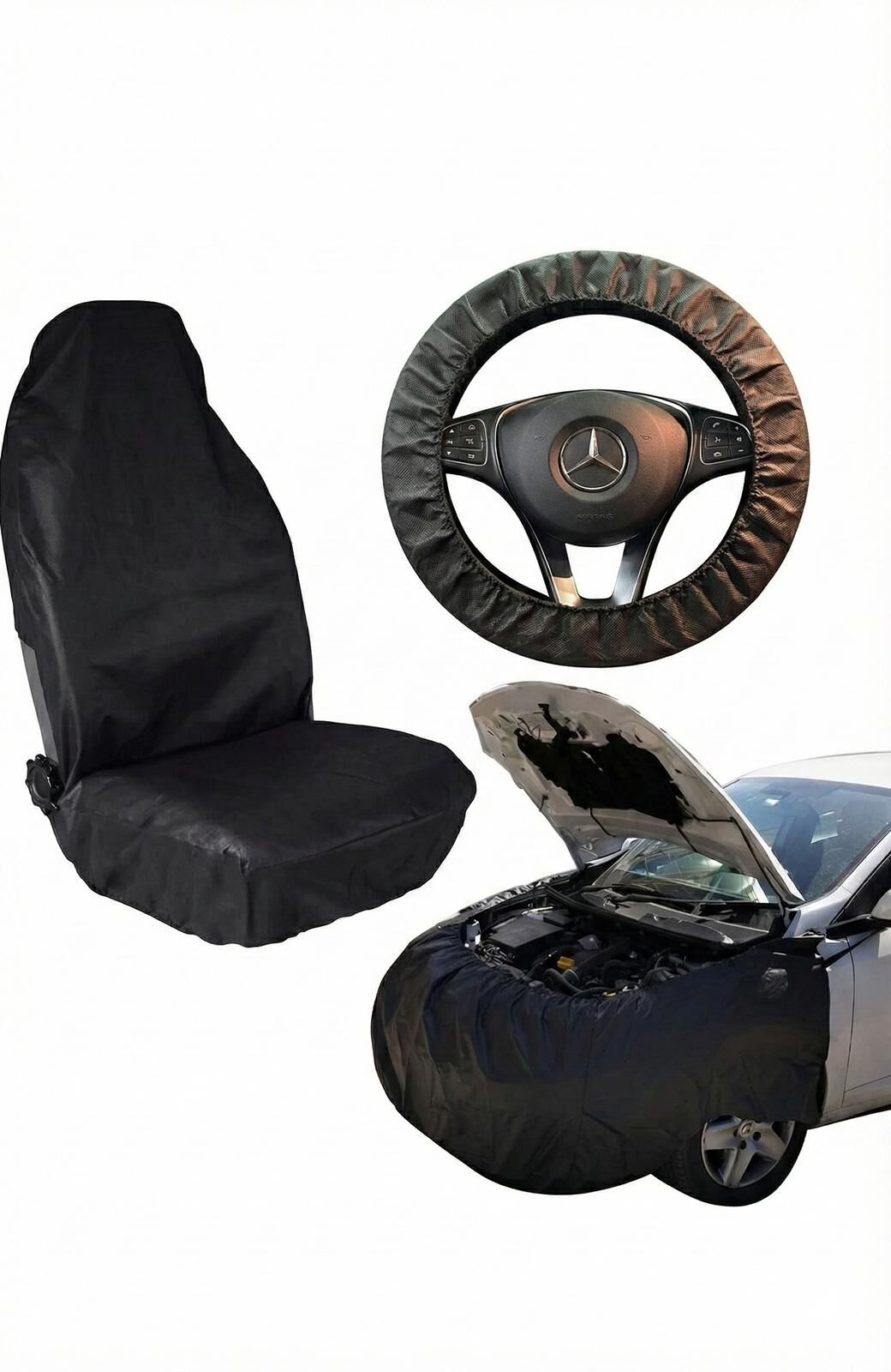 Oto Servis Araç Koruma Seti 3 Lü Set Çamurluk,Koltuk Ve Direksiyon Kılıfı Baskısız